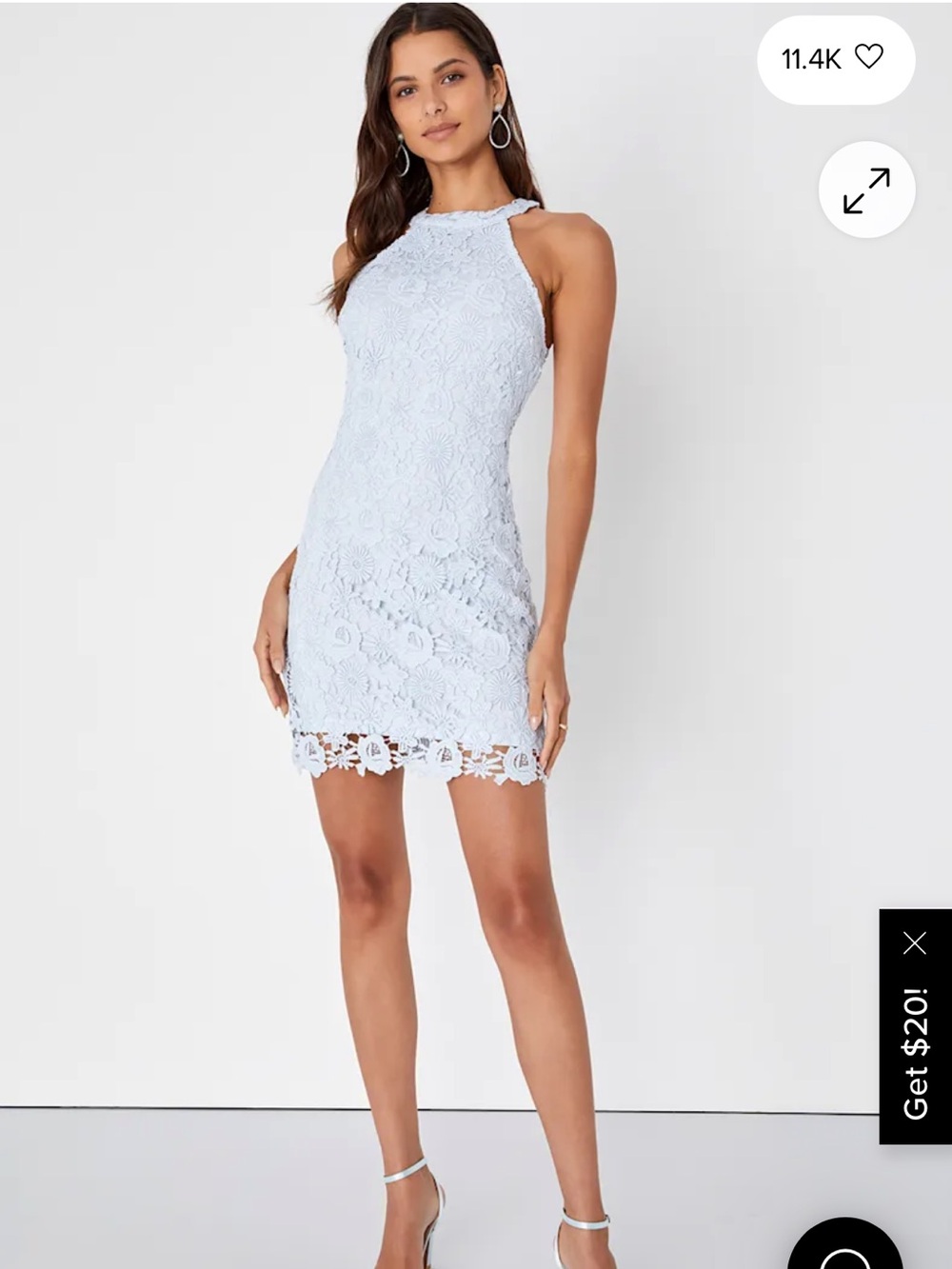 Lulu's Light Blue Floral Lace Halter Mini Dress